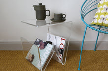 acrylic side table with magazine rack