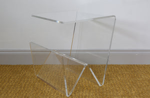 Clear acrylic side end table with  magazine rack below